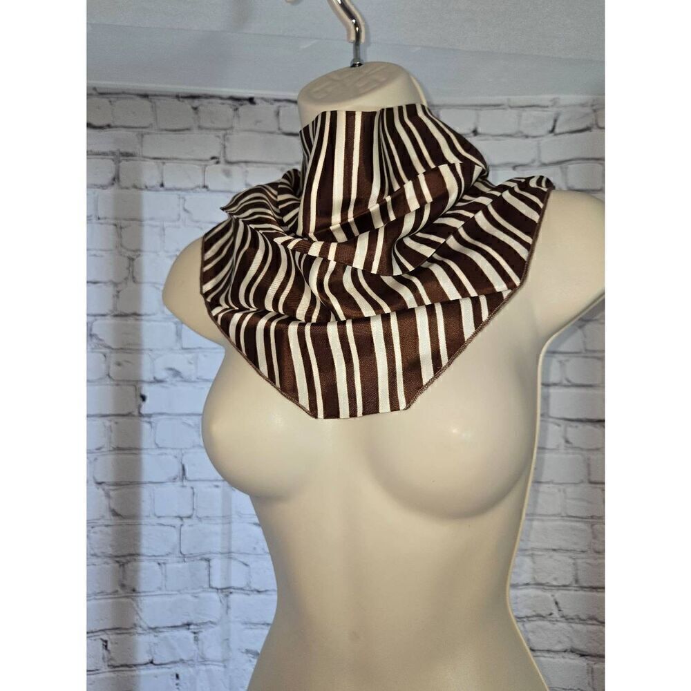 Womens Brown/White Striped Square Neck Or Head Scarf